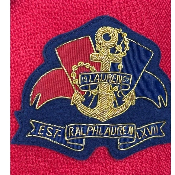 Lauren Ralph Lauren Blazer SZ16 Red Linen Nautical Gold Button Bullion Crest - Picture 5 of 15